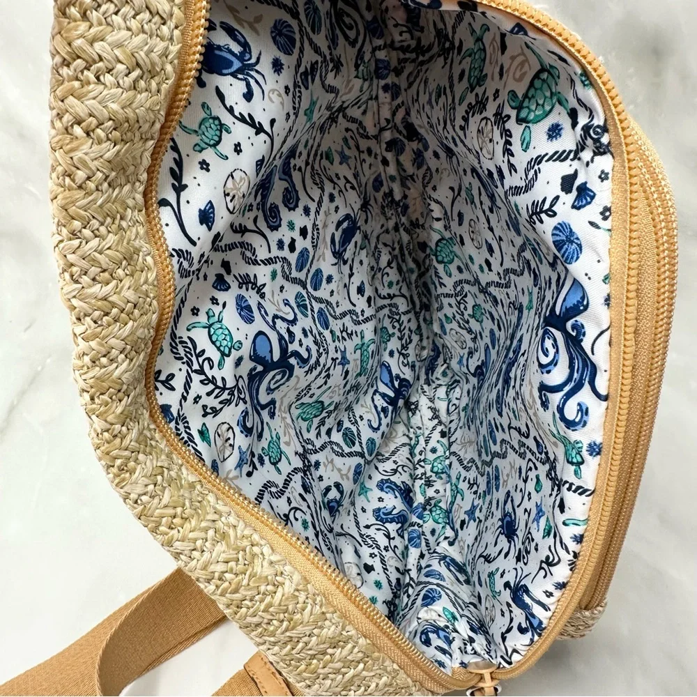 Vera Bradley Straw Sling Backpack Blue Seahorse Embroidery